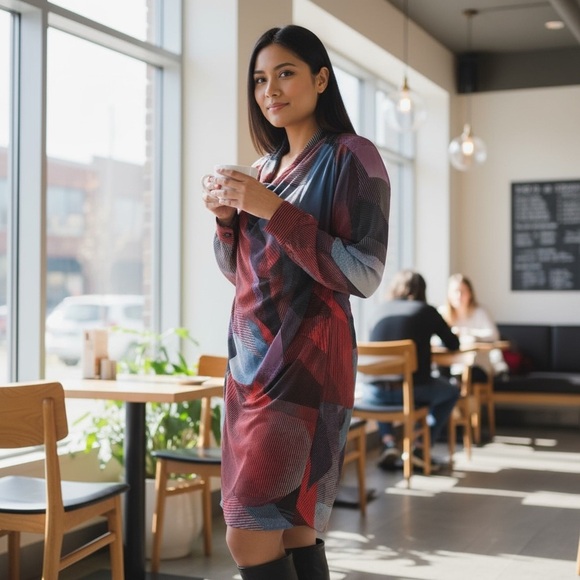 Robert Rodriguez Women's Faux Wrap Shirt Mini Dress Geometric Multicolor XL - Picture 2 of 15